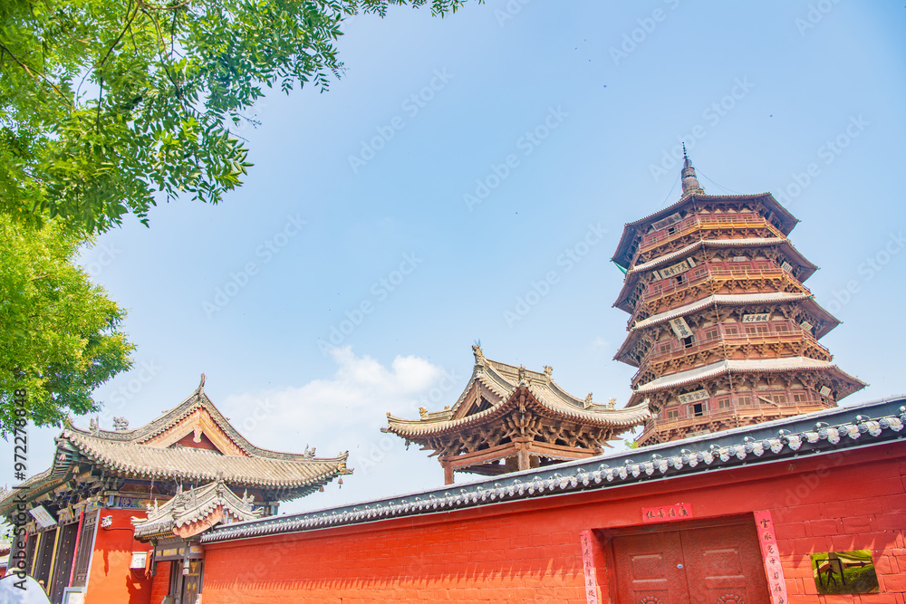 Beautiful view of the wooden pagoda in Ying County, Shuozhou City, Shanxi Province, China Beautiful view of the wooden pagoda in Ying County, Shuozhou City, Shanxi Province, China
