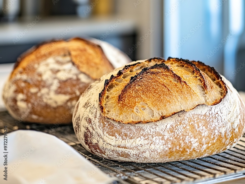handcrafting artisan sourdough loaves using traditional starter culture, showcasing natural fermentation process and rustic bread making technique. 
