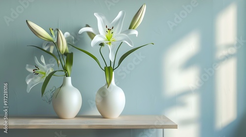 White Lilies in Vases Minimalist Floral Decor