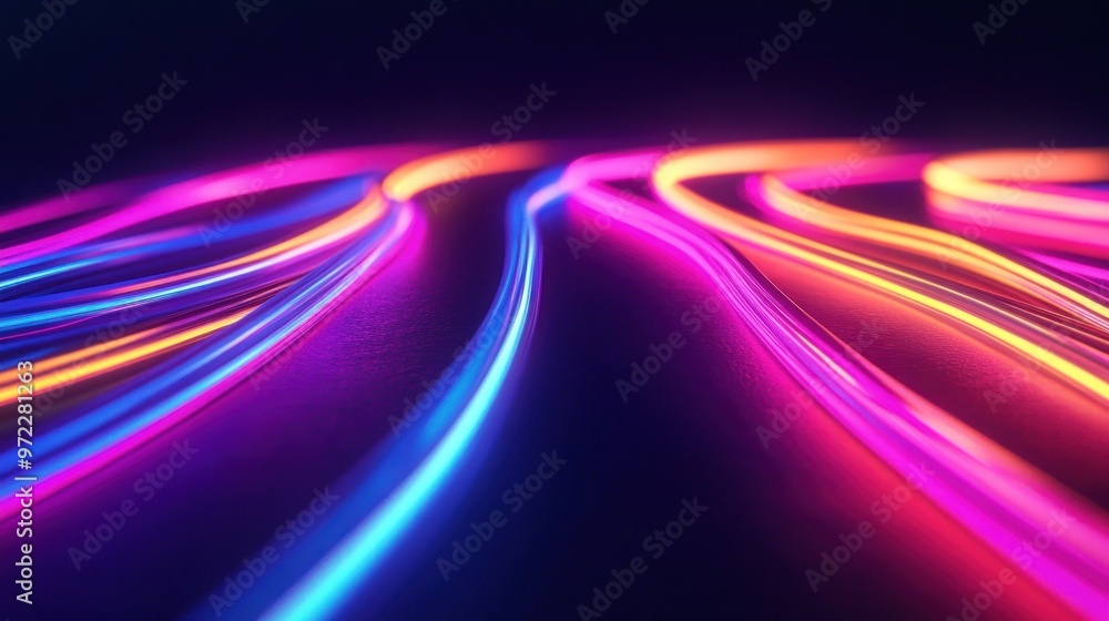 Colorful neon light trails create a vibrant, abstract visual effect. Colorful neon light trails create a vibrant, abstract visual effect.