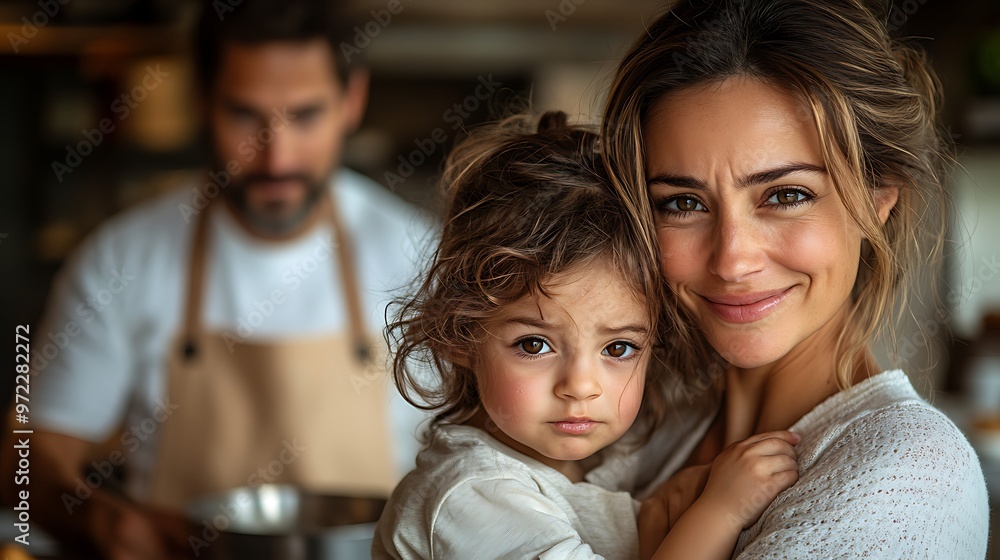Little girl crying and screaming, mother holding her in arms and soothing her Little girl crying and screaming, mother holding her in arms and soothing her