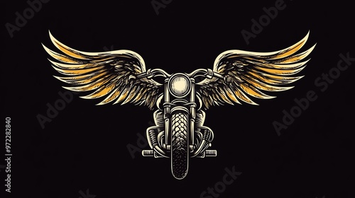 A motorcycle with wings on black background.