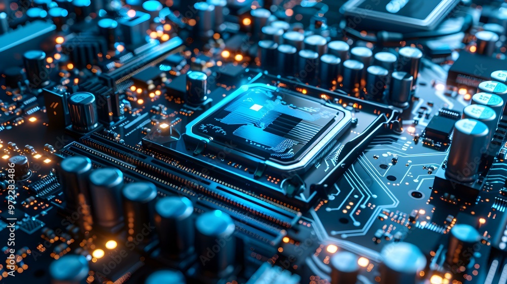 Close-up of a Computer Motherboard with a Microprocessor Close-up of a Computer Motherboard with a Microprocessor