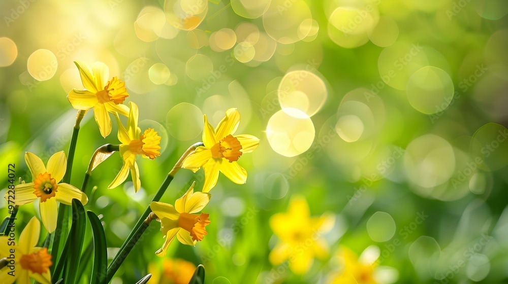 Fototapeta premium Vibrant Yellow Daffodils Blooming in a Spring Meadow