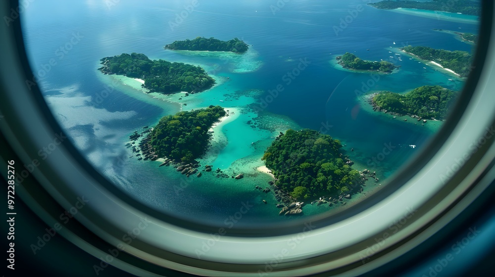 Aerial View of Tropical Islands from Airplane Window Aerial View of Tropical Islands from Airplane Window