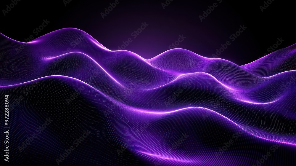 Naklejka premium A mesmerizing wave of purple light flows smoothly against a dark background, creating an ethereal and dynamic visual experience.