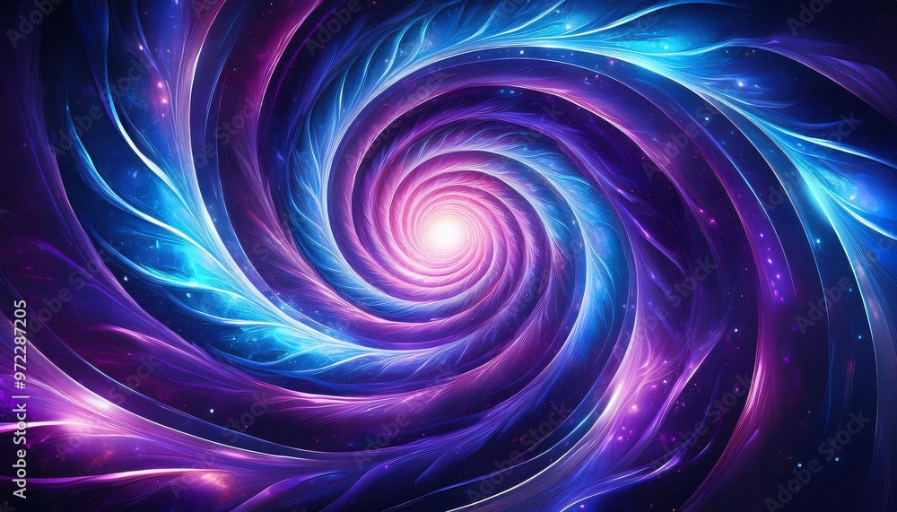 Abstract purple and blue swirl background spiraling into a bright light Abstract purple and blue swirl background spiraling into a bright light