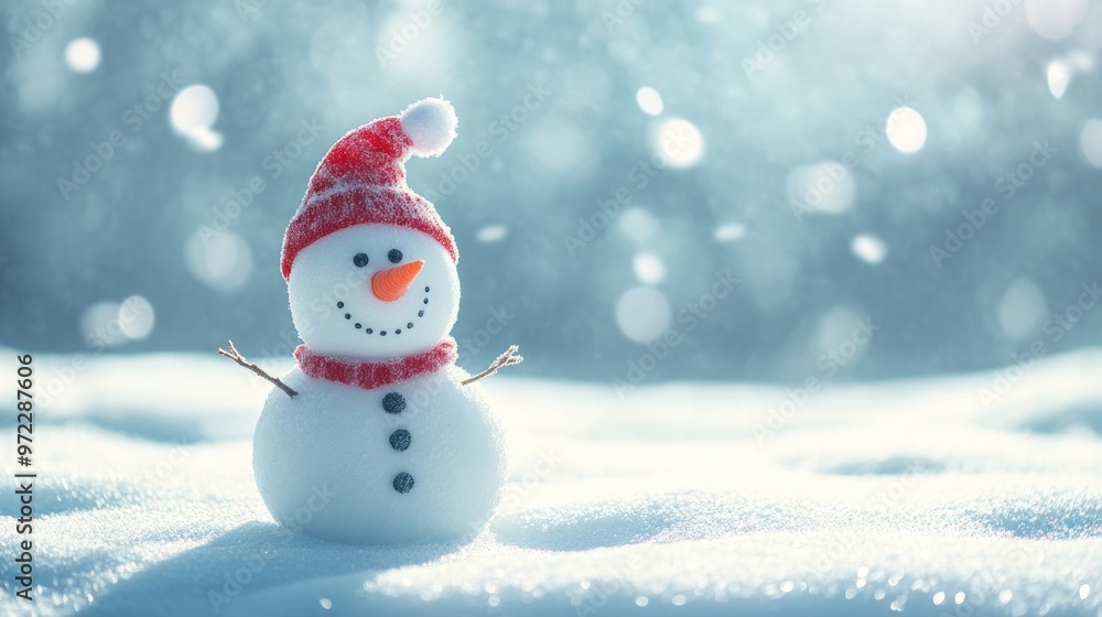 Fototapeta premium cheerful snowman in a snowy landscape