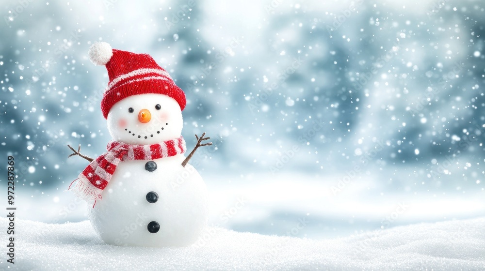 cheerful snowman in a snowy landscape cheerful snowman in a snowy landscape
