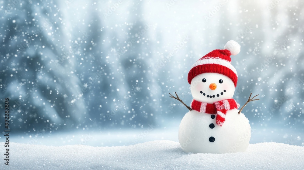 cheerful snowman in a snowy landscape cheerful snowman in a snowy landscape