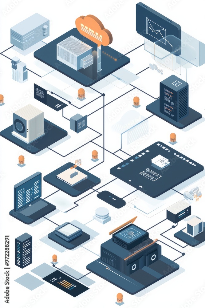 A visualization of cross-platform integration with integrated IoT devices and cloud services. The environment displays seamless data exchange and management across multiple, Generative AI A visualization of cross-platform integration with integrated IoT devices and cloud services. The environment displays seamless data exchange and management across multiple, Generative AI