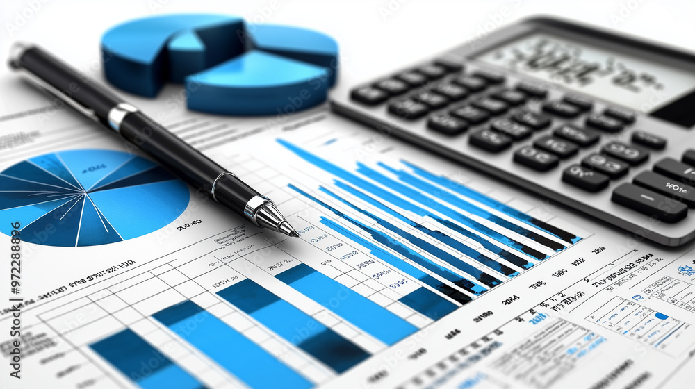 Fototapeta premium business plan with graphs and charts, laid out on a desk