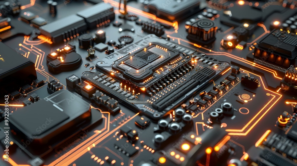 Close-up of a Circuit Board with Glowing Components Close-up of a Circuit Board with Glowing Components