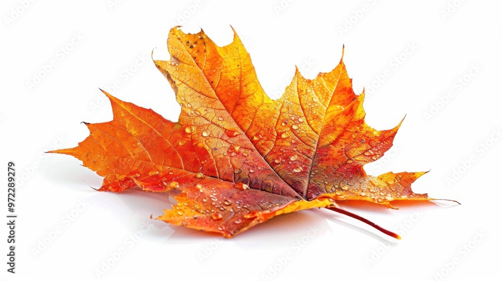 Orange Autumn Maple Leaf with Water Droplets Orange Autumn Maple Leaf with Water Droplets