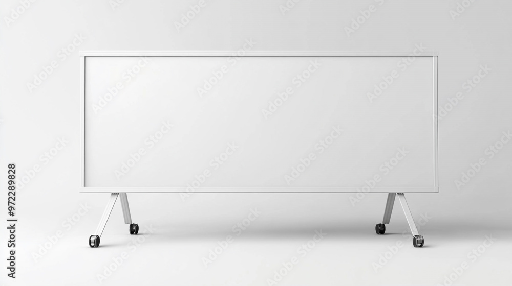 A modern, mobile whiteboard on wheels, ideal for presentations and meetings in contemporary office settings. A modern, mobile whiteboard on wheels, ideal for presentations and meetings in contemporary office settings.