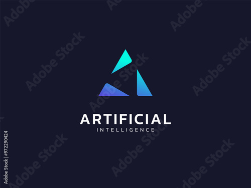 Artificial intelligence with Triangle Geometric shapes technology Analysis logo vector design concept. AI technology logotype symbol for advance technology, ui, identity, new tech, automation, robot.