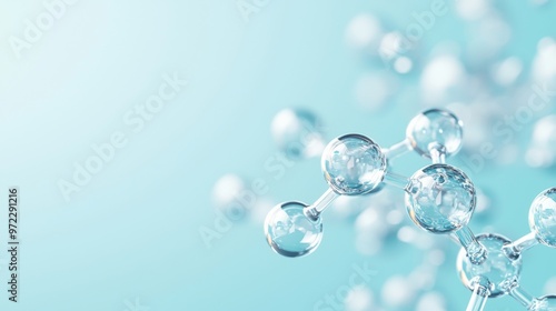 Wallpaper Mural 3D glass molecules on light blue background, representing biochemical and pharmaceutical concepts, minimalist design with a clean and simple aesthetic, emphasizes clarity and focus. Torontodigital.ca