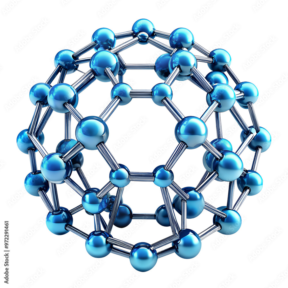 A detailed representation of a blue molecular structure, isolated on transparent or white background A detailed representation of a blue molecular structure, isolated on transparent or white background