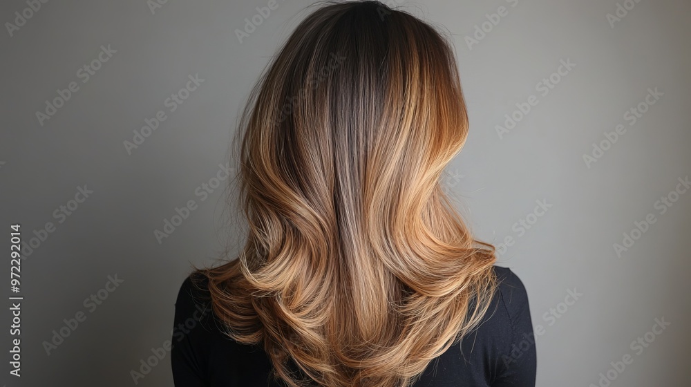 A beautiful representation of the balayage technique, highlighting natural gradients in hair color, expertly blending dark roots with lighter ends for a sophisticated look. A beautiful representation of the balayage technique, highlighting natural gradients in hair color, expertly blending dark roots with lighter ends for a sophisticated look.