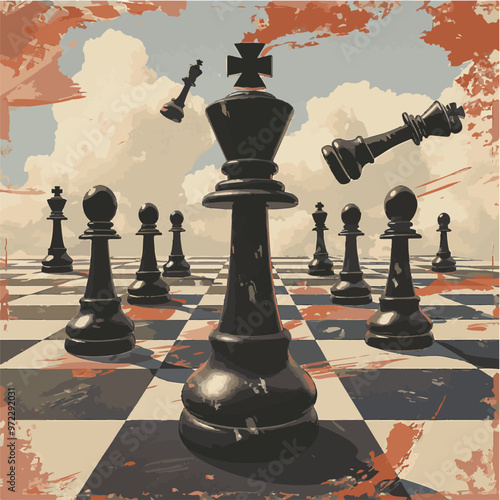 a poster for the design of a chess game. interactive competitions in the game of chess. chess pieces. print for the design of advertisements and posters.
