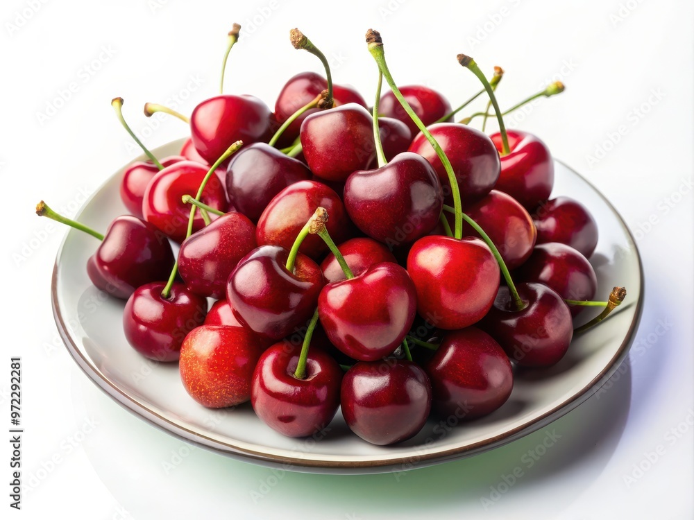 Fresh Red Cherries on White Plate Fresh Red Cherries on White Plate