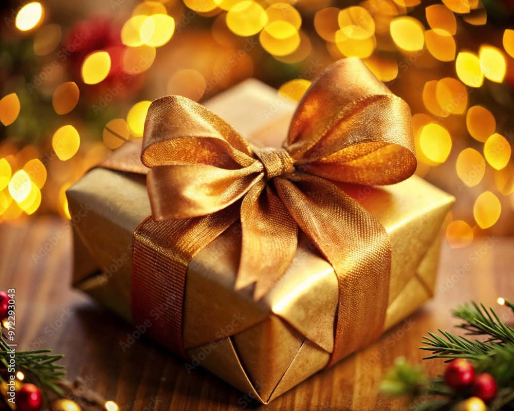 christmas gift close up on a table christmas gift close up on a table