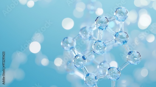 Hexagonal Molecular Structure on Sapphire Background, a closeup view showcasing a captivating hexagonal shape filled with vibrant dots against a calming blue backdrop.