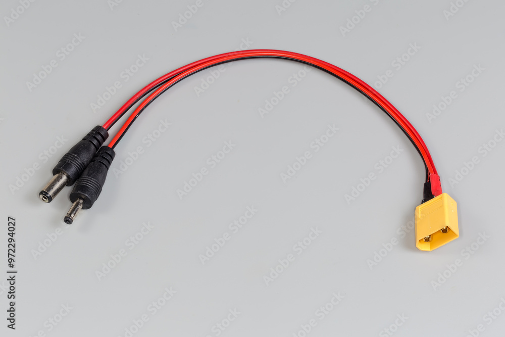 Power cable-adapter with flat and two coaxial connectors Power cable-adapter with flat and two coaxial connectors