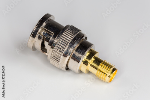 Quadro su tela High-frequency coaxial adapter BNC to SMA on gray surface