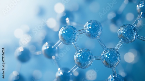 Blue transparent molecule model over blue