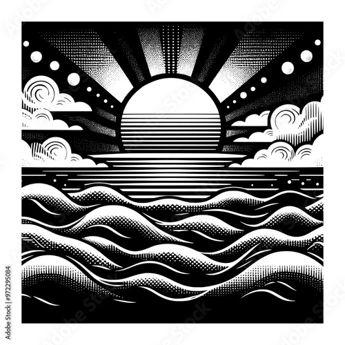 beachfront wave patterns black and white design
