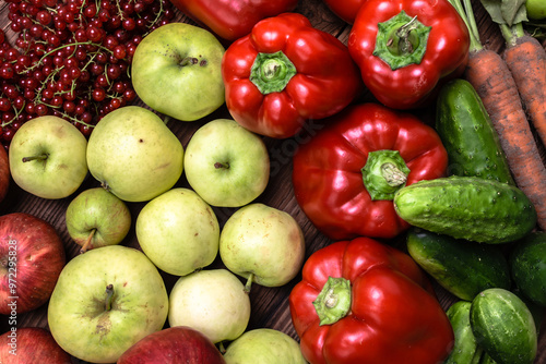 Bio food. Garden produce and harvested vegetables. Fresh farm vegetable, background.