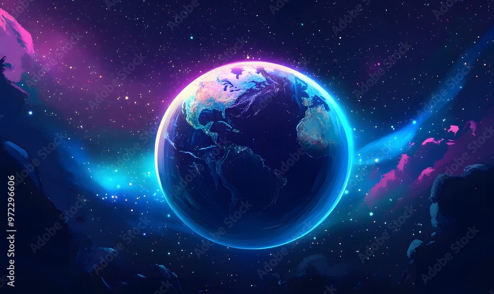 Fototapeta premium graphics of space, planets, and astronauts on a white background.