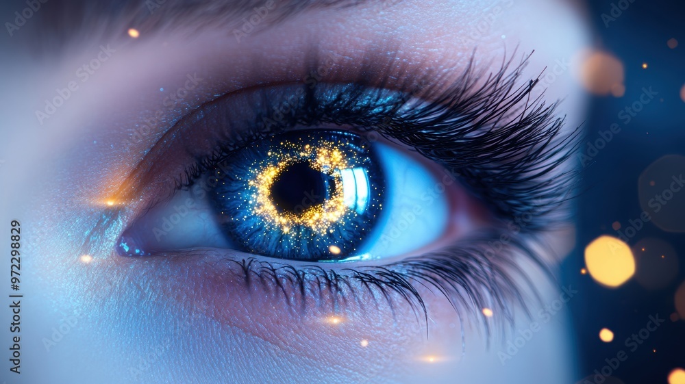 a sparkling blue eye with vivid details and glowing effects, capturing the essence of beauty and intrigue. a sparkling blue eye with vivid details and glowing effects, capturing the essence of beauty and intrigue.
