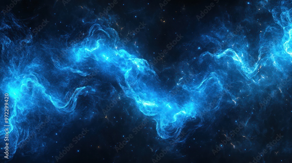 A mesmerizing deep space scene featuring luminous blue nebulae swirling through a star-studded cosmos. A mesmerizing deep space scene featuring luminous blue nebulae swirling through a star-studded cosmos.
