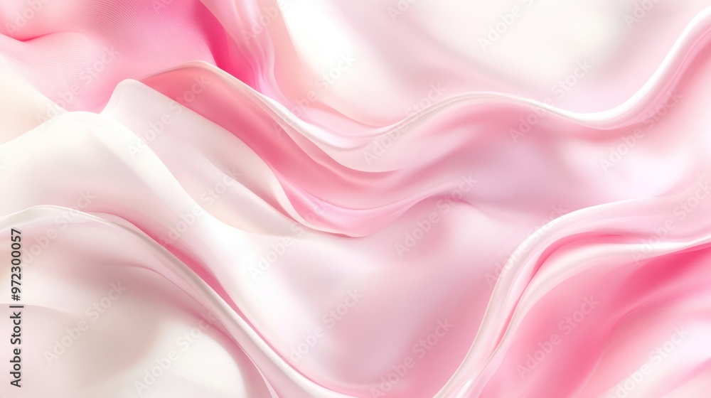 Fototapeta premium Delicate pink and white silk fabric draping softly, creating elegant waves and a serene atmosphere.