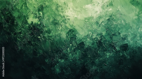 An abstract green texture with deep hues and dynamic brush strokes evokes a sense of tranquility and natural beauty.