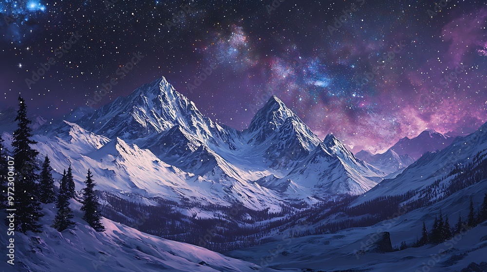 Majestic Mountain Range Under Milky Way Galaxy Night Sky Majestic Mountain Range Under Milky Way Galaxy Night Sky