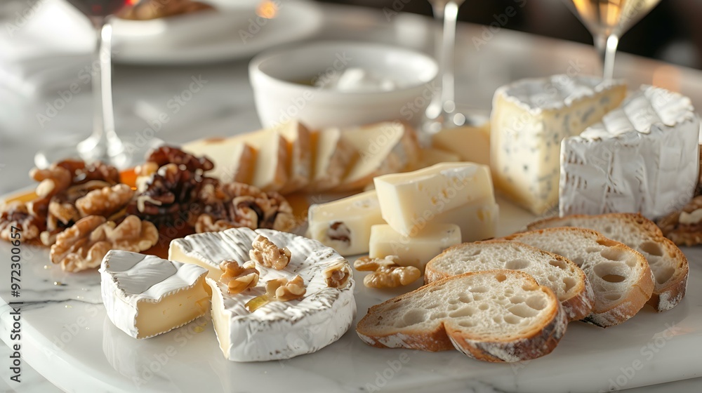 Gourmet Cheese Board with Walnuts and Bread Gourmet Cheese Board with Walnuts and Bread