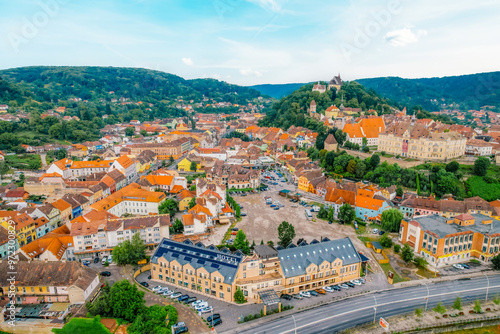 Obraz na plátně Medieval fortress and fortified citadel of Sighisoara with colorful houses in transylvania