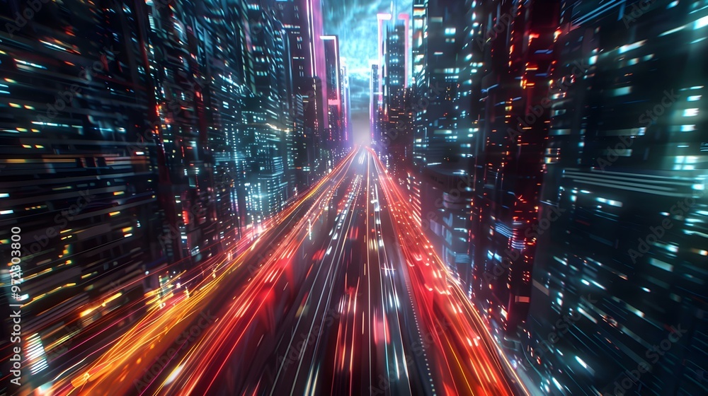 Futuristic Cityscape with Glowing Neon Lights Futuristic Cityscape with Glowing Neon Lights