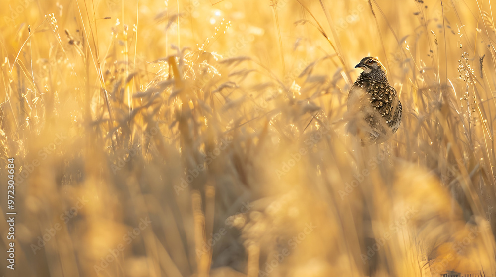 Obraz premium A quail nestled into tall prairie grass