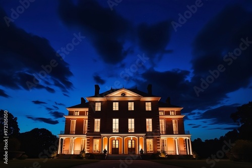 Ethereal Twilight Capturing a Luxurious Mansion with Long Exposure photo