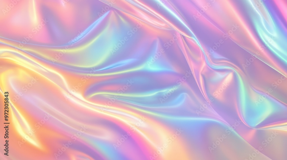 Obraz premium A vibrant, iridescent fabric with soft folds showcasing a blend of pastel colors that create a dreamy effect.