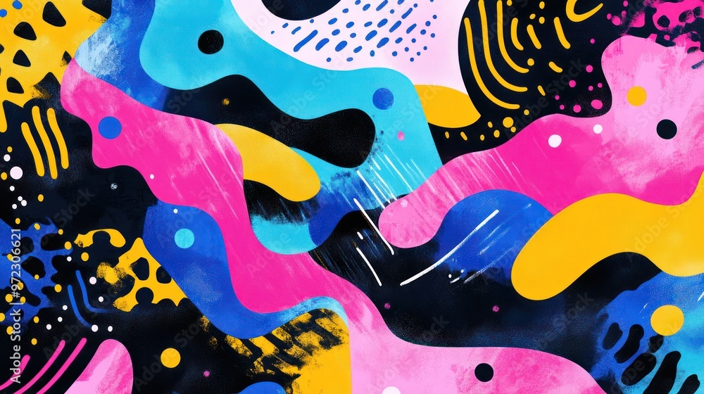 An energetic abstract pattern featuring vibrant pinks, blues, and yellows, creating a lively and dynamic visual experience. An energetic abstract pattern featuring vibrant pinks, blues, and yellows, creating a lively and dynamic visual experience.