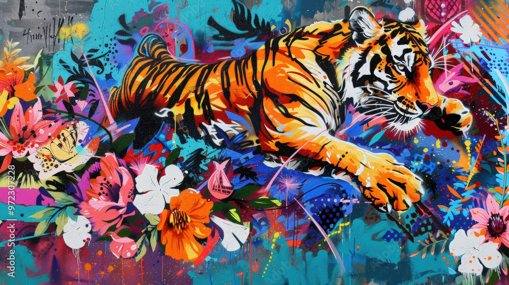 Vibrant Tiger in Floral Wonderland 01 Vibrant Tiger in Floral Wonderland 01