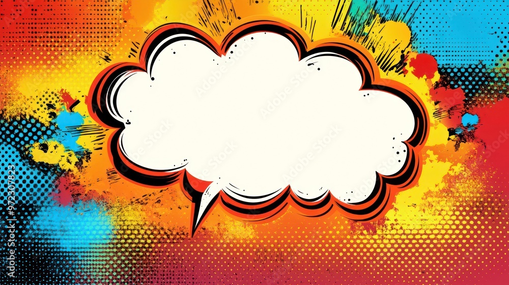 Colorful comic-style speech bubble with a dynamic multicolor background. Colorful comic-style speech bubble with a dynamic multicolor background.