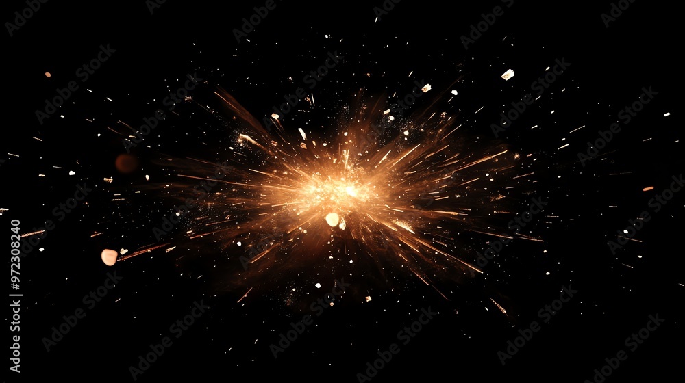 A burst of light and sparks against a black background.