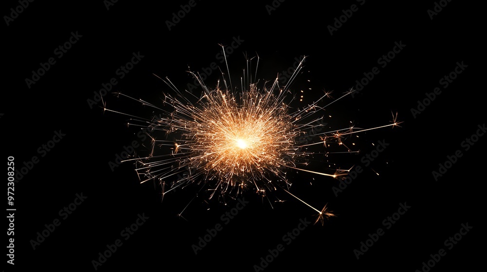 A glowing sparkler with bright, white sparks against a black background. A glowing sparkler with bright, white sparks against a black background.