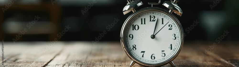 Elegant alarm clock resting on a polished wooden table, showcasing a sleek design and intricate details, perfect for enhancing any modern bedroom aesthetic. Elegant alarm clock resting on a polished wooden table, showcasing a sleek design and intricate details, perfect for enhancing any modern bedroom aesthetic.
